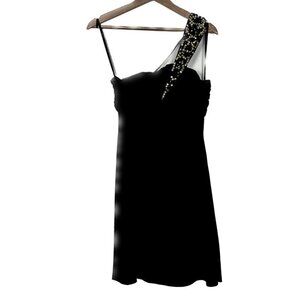 Calvin Klein Vintage 90's Y2K black one shoulder ruched babydoll mini dress Sz:6